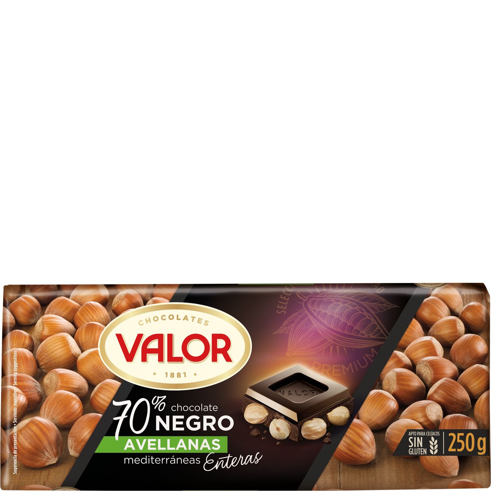 Chocolate negro 70% con avellanas 250 g