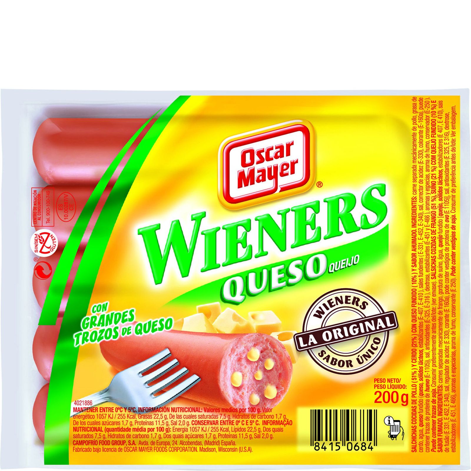 Salchicha viena con queso 5 unidades 200 g