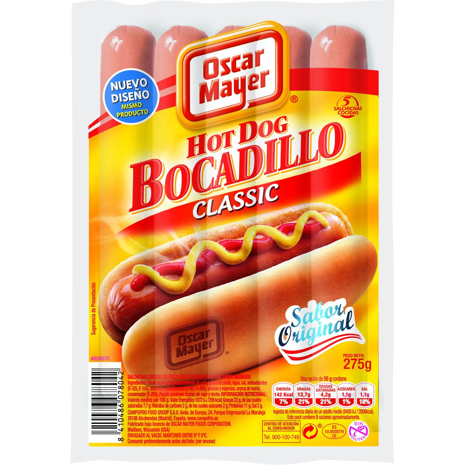 Salchicha viena para hot dog 5 unidades 275 g
