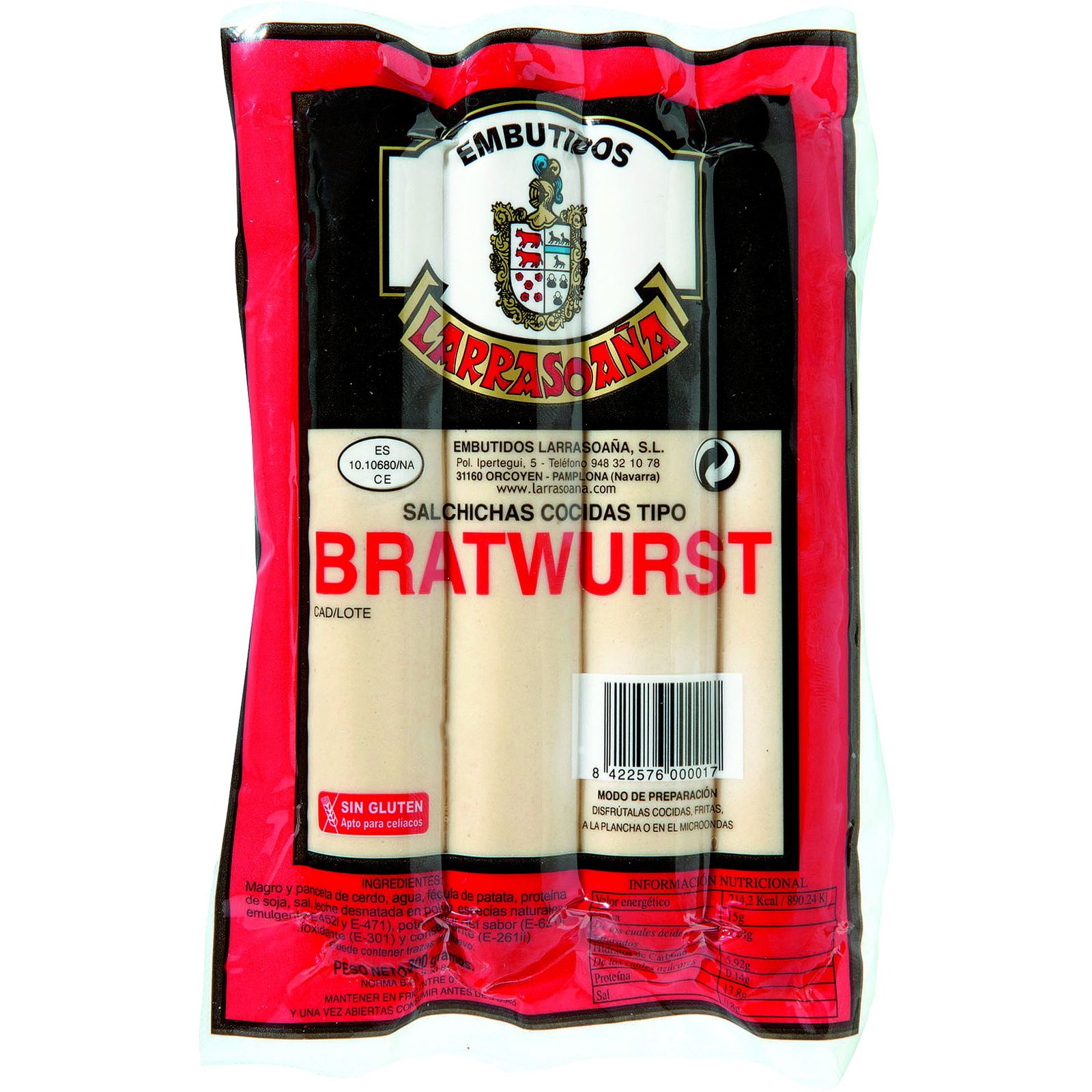 Salchicha bratwurst 4 unidades 300 g