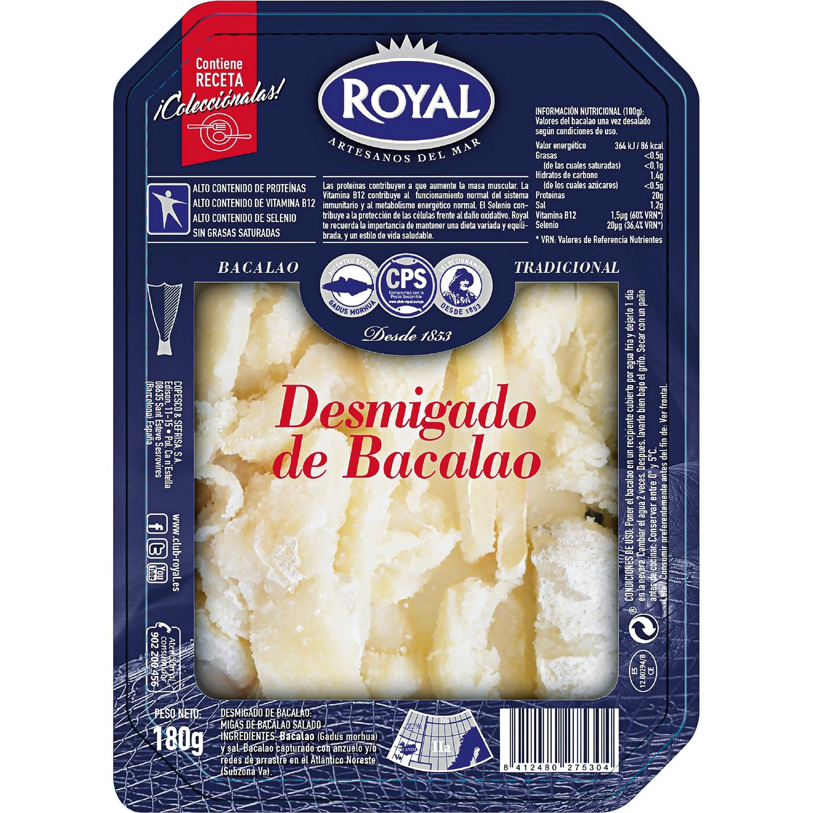 Bacalao desmigado salado 180 g