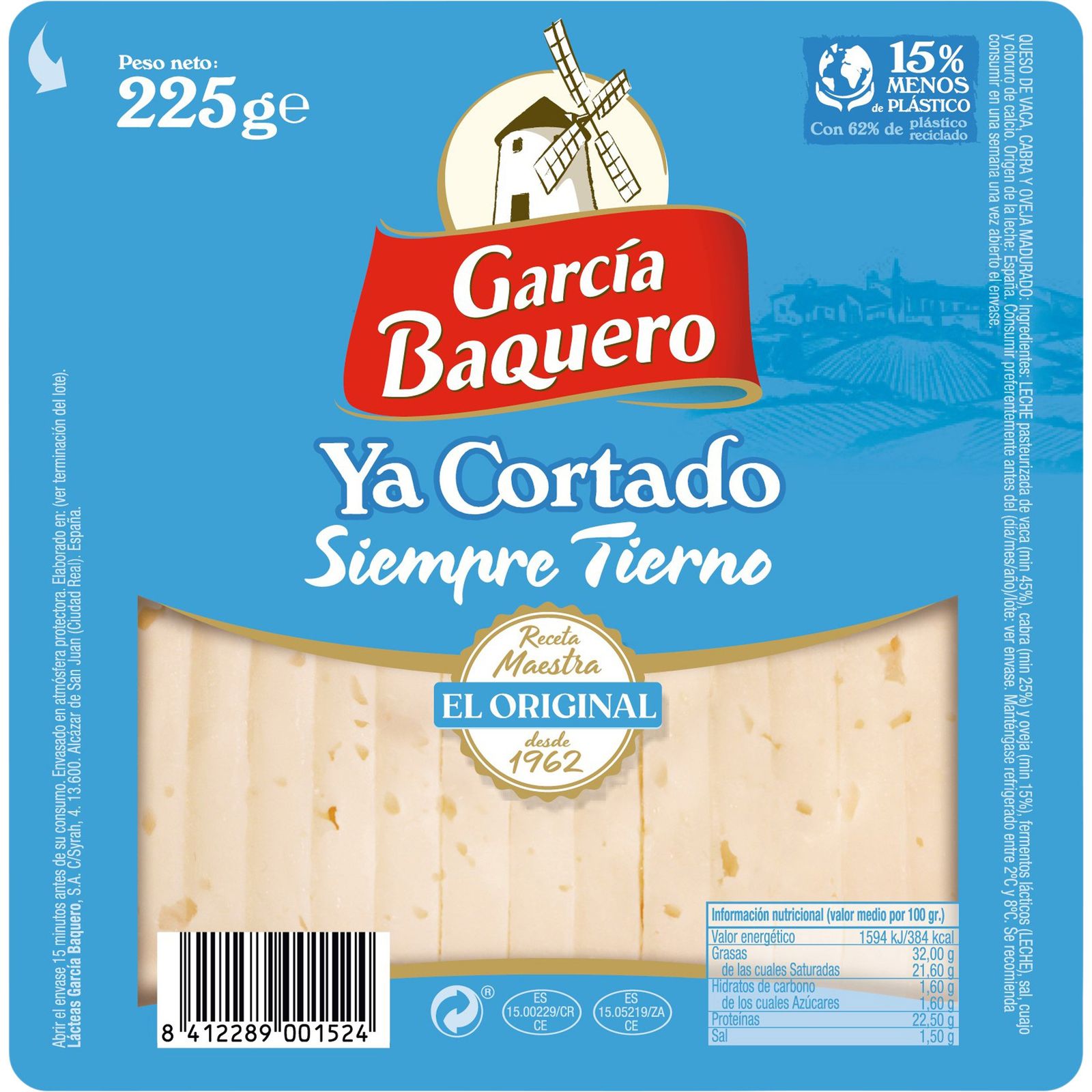 Queso tierno cortado cuña 225 g
