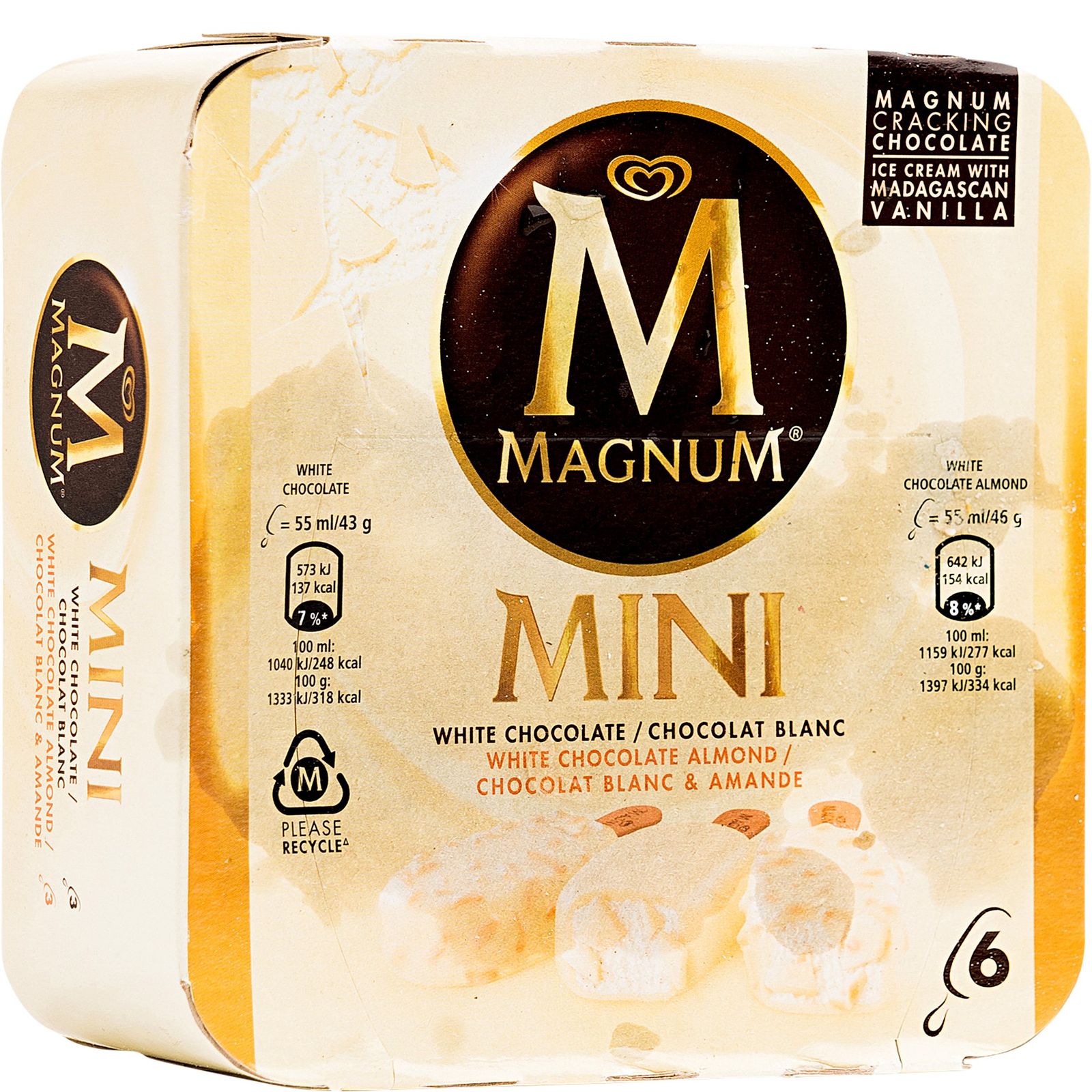 Helado mini con chocolate blanco 6 unidades