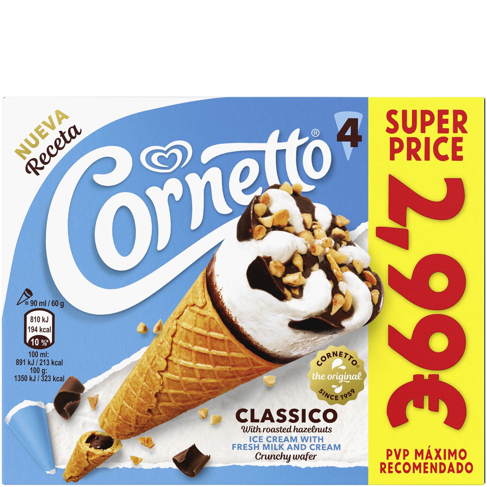 Helado clásico nata 4 unidades