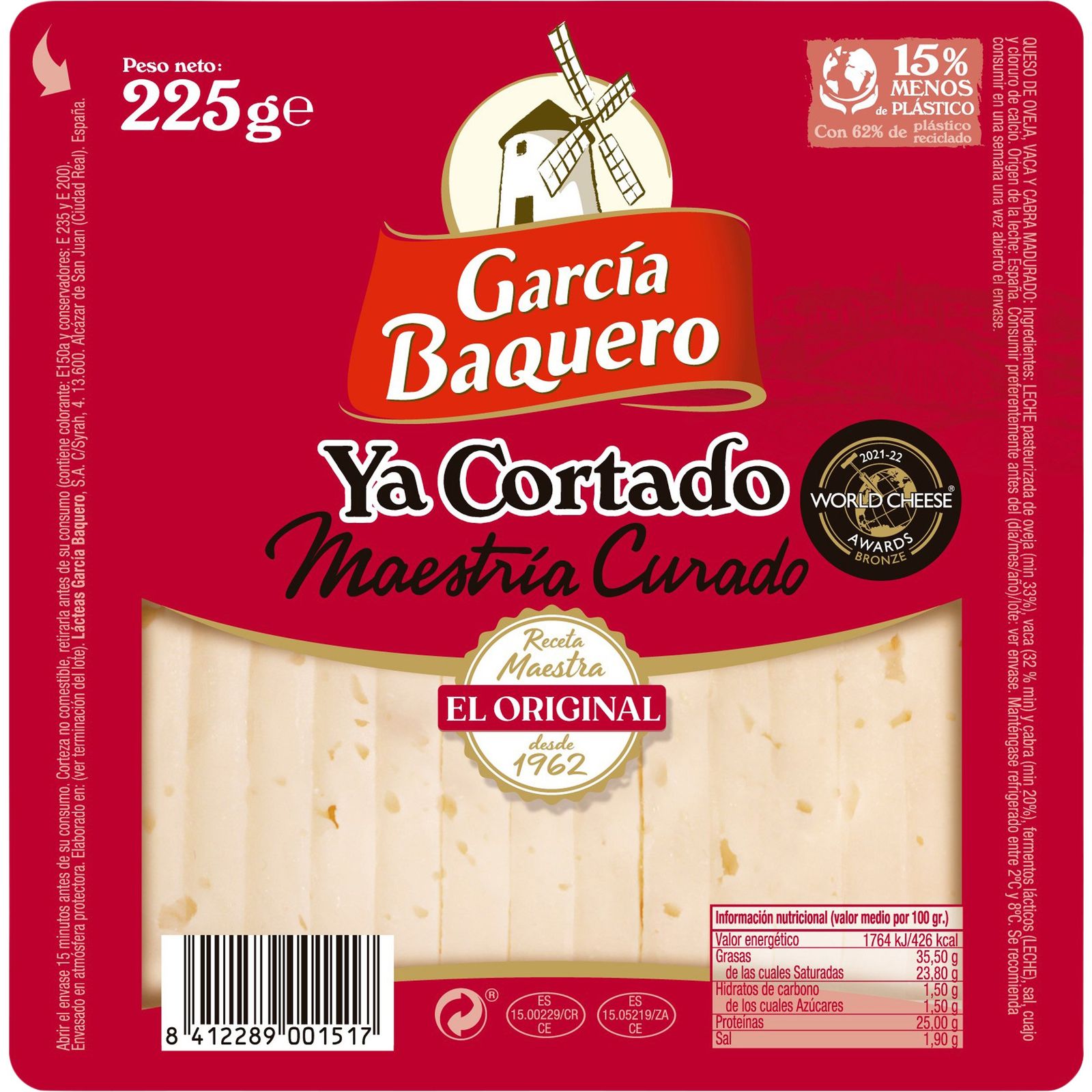 Queso curado cortado 225 g