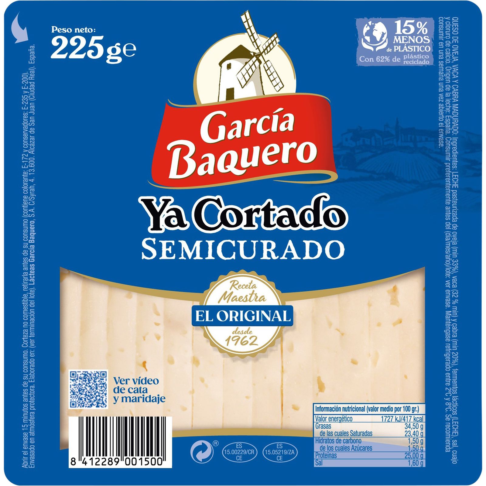 Queso semicurado ya cortado 225 g