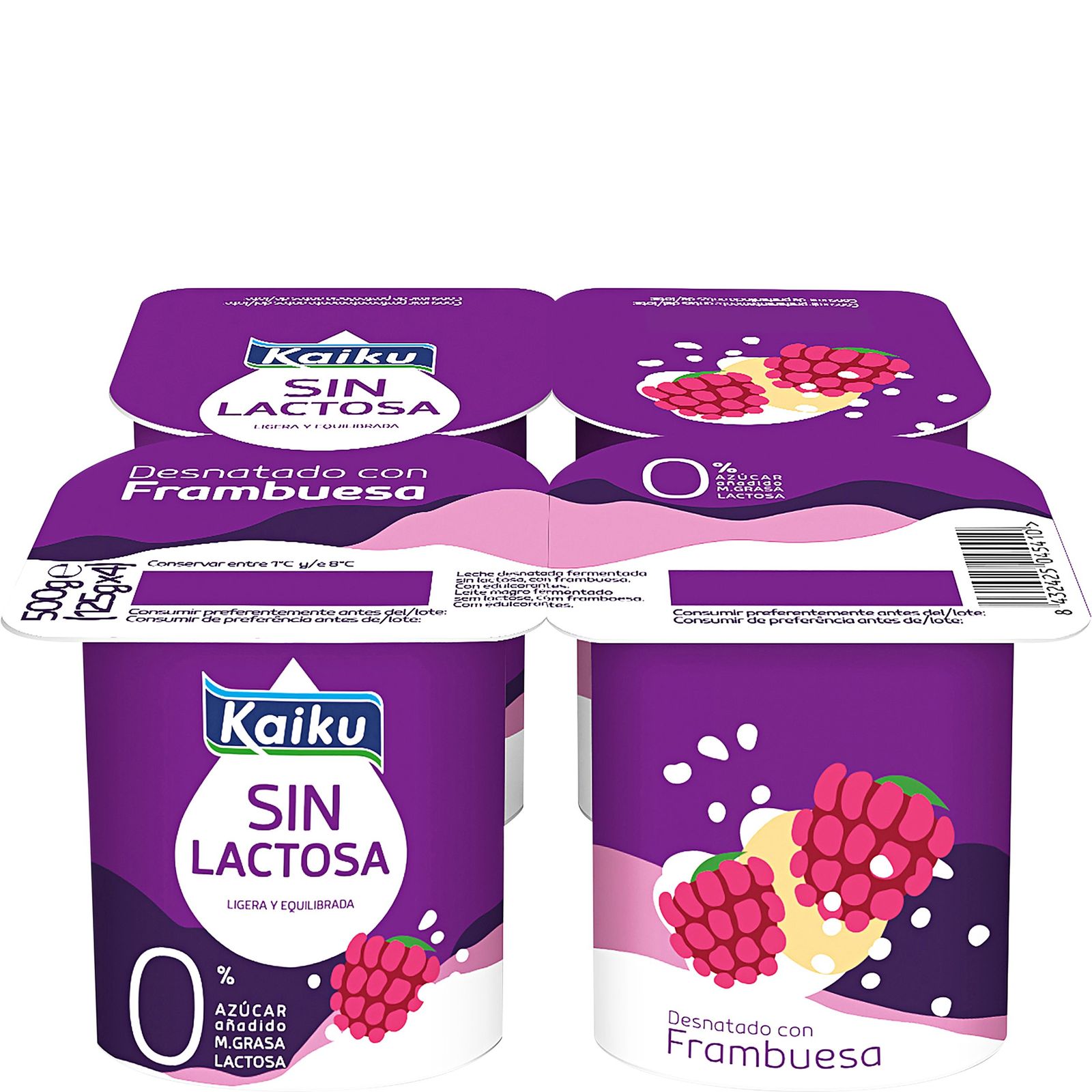 Yogur desnatado con frambuesa sin lactosa 4x125 g